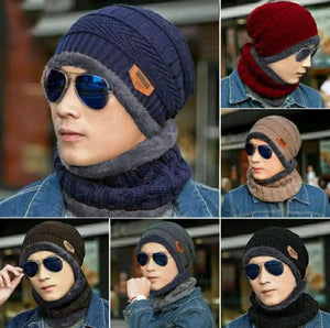 Winter Knitted Beanie Hat Thick Wool Neck Scarf Cap UNISEX Warm